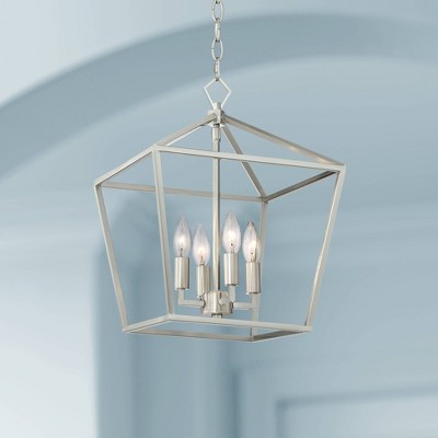 Brushed Nickel Geometric Cage Pendant Chandelier, 17.51" Height