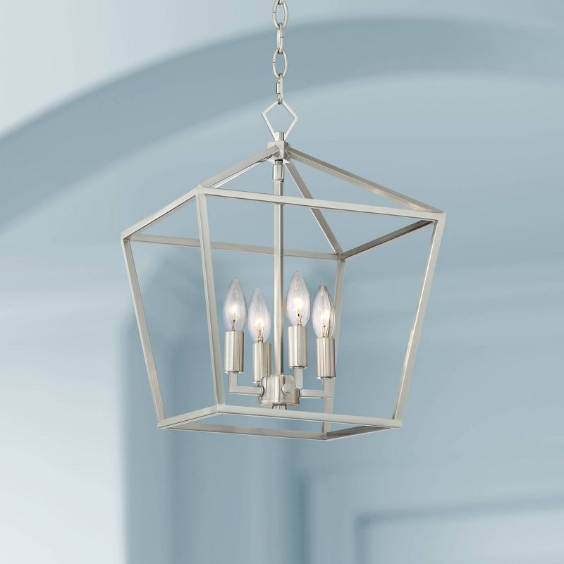 Franklin Iron Works Queluz Brushed Nickel Pendant Chandelier 13" Wide Modern Industrial Geometric Cage 4-Light Fixture for Dining Room Kitchen Island, 2 of 10