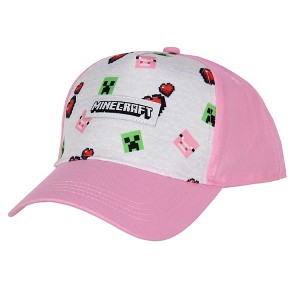 Minecraft Youth Hat Floating Creeper Head Hearts Pig Face Snapback OSFM Cap - 1 of 3