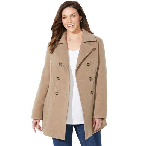 Catherines Women's Plus Size Trapunto Stitch Peacoat - 5x, Dark Taupe ...