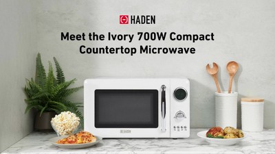 Ivory Stainless Steel Compact Countertop Microwave Oven