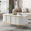 Vynxaria Modern Luxury Oval Fluted Coffee Table, Marble-patterned Top Coffee Table with 2 Cabinets, Metal Legs and Handles for Living Room, White - 3 of 4