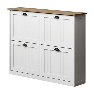 Sevobal Shoe Racks, Floor-standing Shoe Cabinet with Flip Drawers and Adjustable Shelves for Living Room Entryway Mudroom, White, 40.55"*9.25"*32.28"