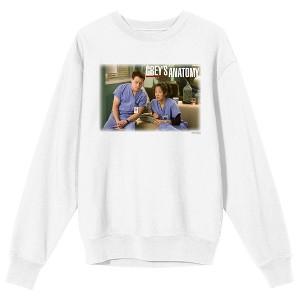 Grey’s Anatomy George O’Malley & Dr. Cristina Yang Adult White Crew Neck Long Sleeve Sweatshirt - 1 of 4