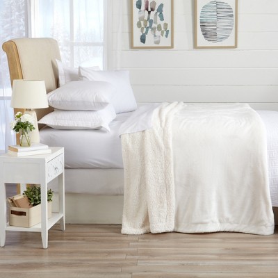 Optic White Velvet Plush Reversible Sherpa Throw Blanket