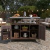 BAOURE Outdoor Kitchen Island with Stainless Steel Top, Farmhouse Solid Wood Grill Table with Spice Rack & Lockable Wheels - Dark Brown - 4 of 4