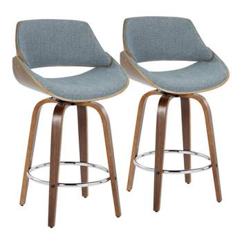 Set of 2 Fabrizzi Counter Height Barstools Walnut/Blue - LumiSource