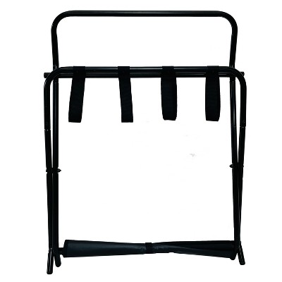 Black Metal Folding Luggage Rack with Fabric Shelf