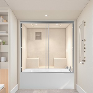 Semi-Frameless Double Sliding Tub Door, Bypass Bathtub Shower, (6mm) Thick SGCC Tempered Glass Door, Matte Black - 1 of 4