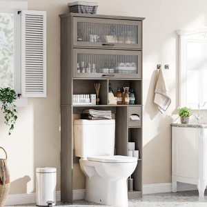 Over The Toilet Storage Cabinet with Transparent Door, Multi Layer Shelves & Toilet Rack - 1 of 4