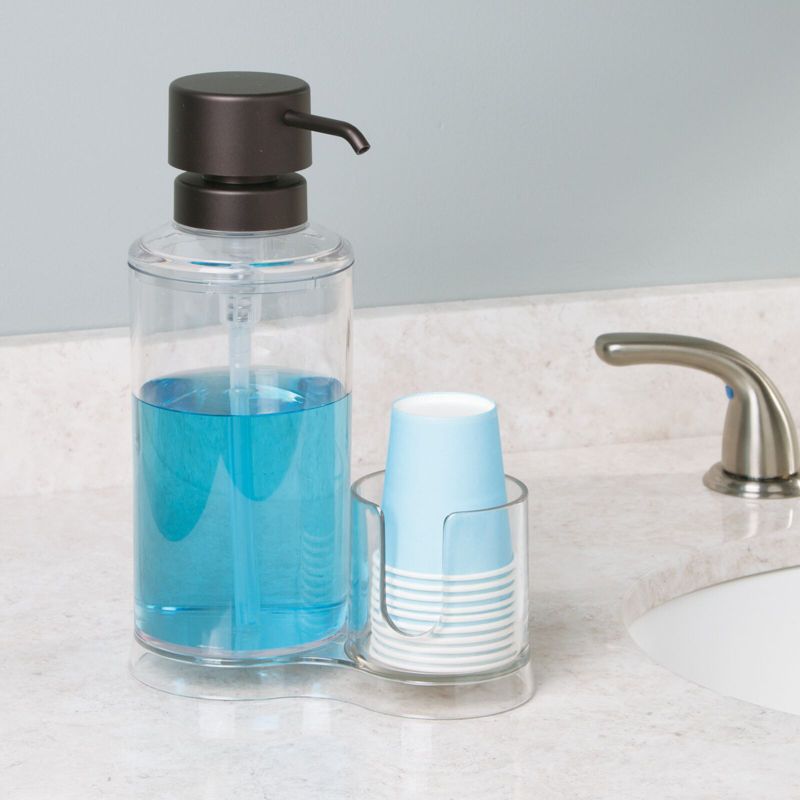 mDesign Plastic Refillable Mouthwash Dispenser/Cup Organizer, 2 of 7