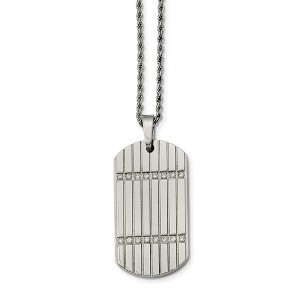 Black Bow Jewelry Stainless Steel and Cubic Zirconia Dog Tag Pendant Necklace 24 Inch - 1 of 4