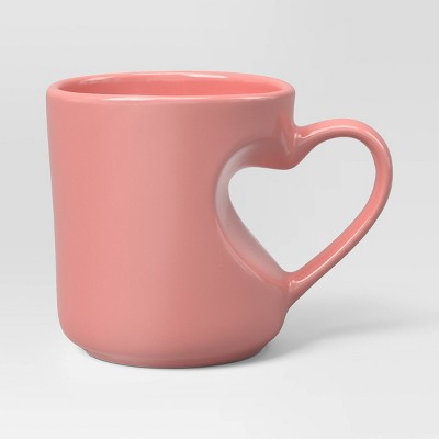 13 fl oz Stoneware Heart Handle Mug Pink - Threshold™, 1 of 4