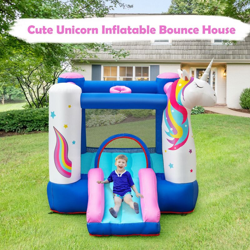 Costway Slide Bouncer Inflatable Jumping Castle Basketball Game w/ 480W Blower, 4 of 11