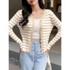 Women's Cropped Cardigan Striped Button Down Knit Shrugs for Dresses Scalloped V Neck Cardigans Sweaters - 3 of 4