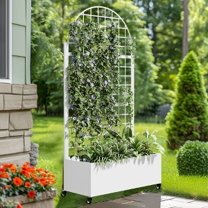 PexFix 72 in. H x 35 in. W White Metal Arch Wall Planter Box with Trellis for Climbing Plants - 1 of 4