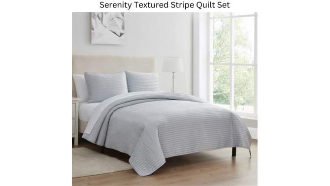 VCNY 3pc Home Serenity Textured Striped Quilt Set Gray, 2 of 5, play video