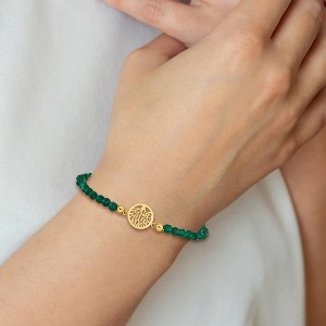 Chisel Stainless Steel Polished Yellow IP-plated Tree of Life 4mm Green Jade Beaded Stretch Bracelet - 1 of 4