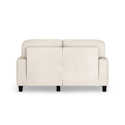 Beige Leather Track Arm Loveseat with Pillow Back