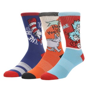 Dr Seuss Lorax, Oh The Places and Cat Mens Athletic Crew Socks 3 Pack - 1 of 4
