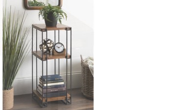 Lintz Rustic Caramel Wood and Black Metal Three-Tier Tea Table