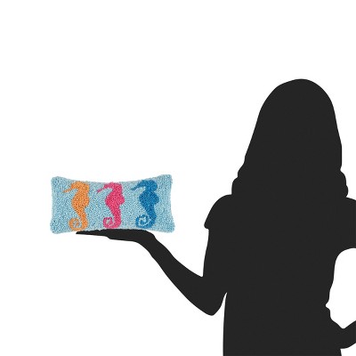 Multicolor Seahorses Hooked Coastal Throw Pillow 6" x 12"