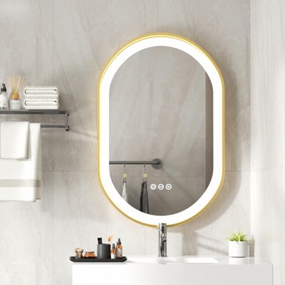 ARTLOGE LED Bathroom Mirror with Demister & Touch Sensor Modern Wall Mirror Golden Frame