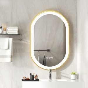 ARTLOGE LED Bathroom Mirror with Demister & Touch Sensor Modern Wall Mirror Golden Frame - 1 of 4