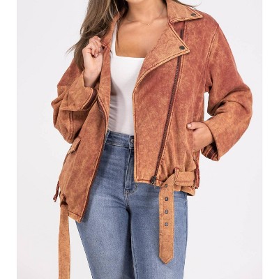 Women's Push Through Asymmetrical Zip Moto Jacket - Oli & Hali