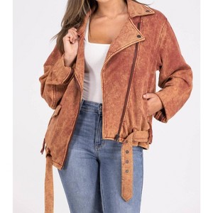 Women's Push Through Asymmetrical Zip Moto Jacket - Oli & Hali - 1 of 1