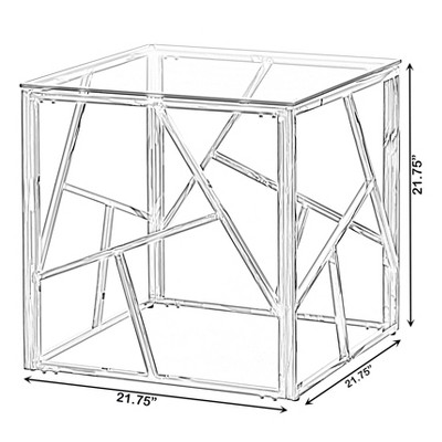Modern Silver Metal End Table with Tempered Glass Top