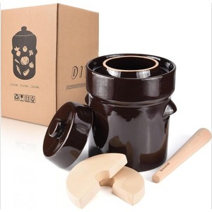 Stoneware Fermentation Crock with Water Seal Lid, Includes Stone Weights & Tamper, for Kimchi, Pickles, Vegetables, - 1 of 4