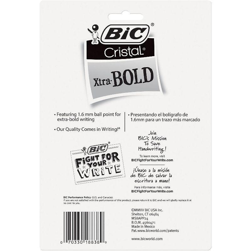 BIC Cristal Xtra Bold Stick Ballpoint Pen  Bold 1.6mm  Assorted Ink/Barrel  24/Pack MSBAPP241AST, 5 of 7