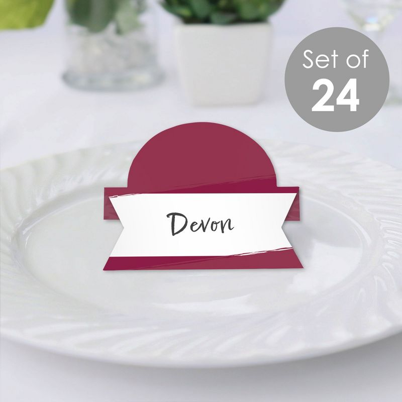 Big Dot of Happiness Burgundy Elegantly Simple - Guest Party Favors Tent Buffet Card - Table Setting Name Place Cards - Set of 24, 2 of 9