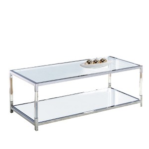 Royal Hampton Glass Top Metal Coffee Table with Open Bottom Shelf, Silver and Clear - 1 of 4