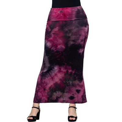 24seven Comfort Apparel Pink Tie Dye Fold over Waist Maxi Skirt