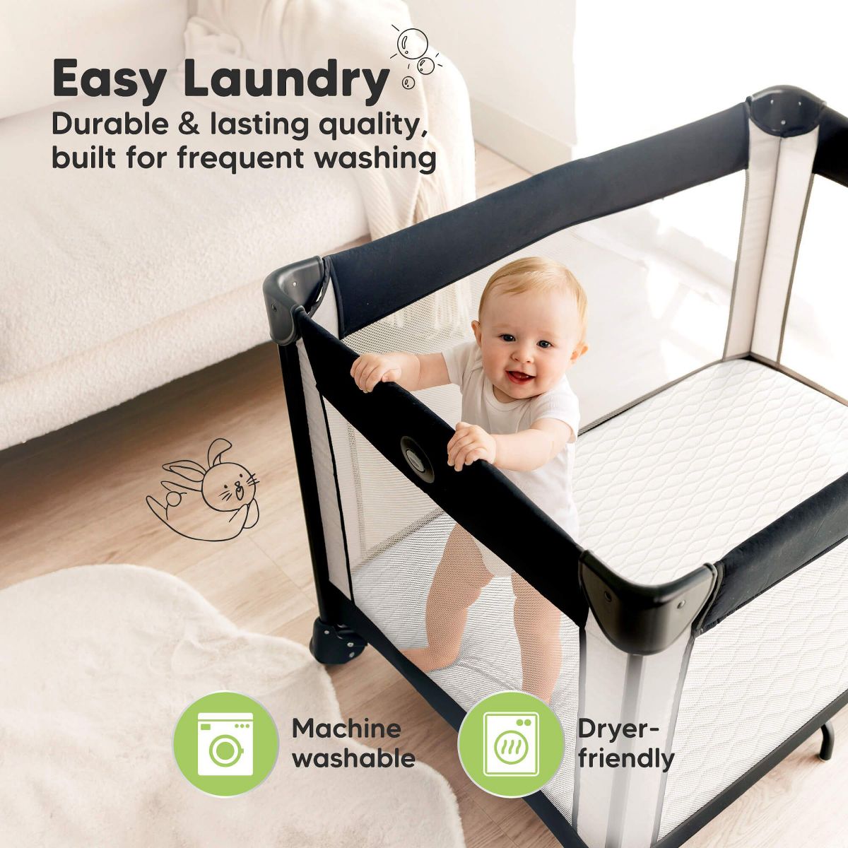 KeaBabies Mavy Protect+ Waterproof Crib Mattress Protector Covers, Quilted Cotton Baby Mattress Topper, Toddler Crib Sheets - thumbnail 6