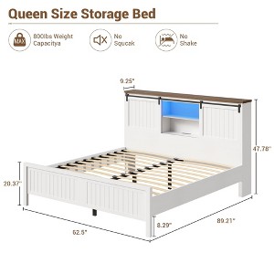 Bed Frame, Full Size Platform Bed Frame with Sliding Barn Door Storage Cabinets - 1 of 4