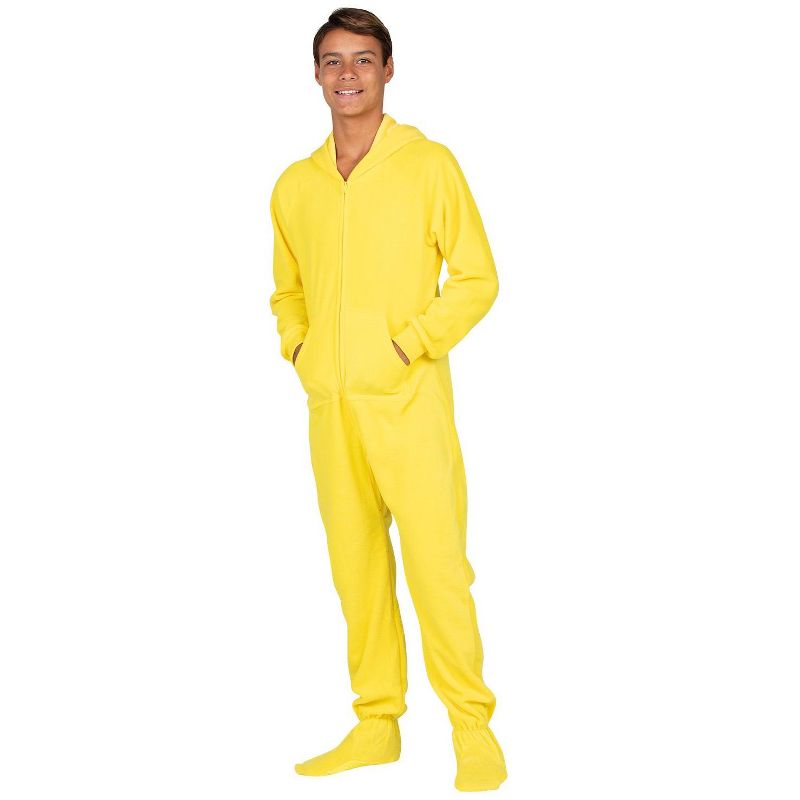 Footed Pajamas - Lemon Yellow Kids Hoodie Fleece Onesie, 3 of 5