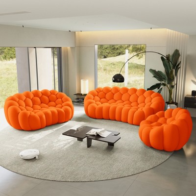 WJSHome Upholstered Bean Bag Bubble Sofa Curved Couch, 3D Honeycomb Shape Modern Couches for Living Room (Light Gray, 1 Seater, 2 Seater, 3 Seater)
