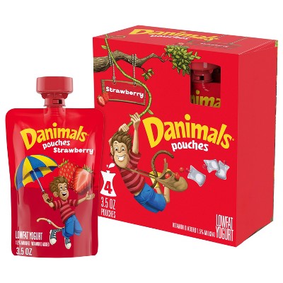 Danimals Strawberry Kids' Squeezable Yogurt - 4ct/3.5oz Pouches