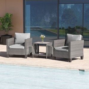Sonkuki 3-Piece Patio Sofa Set Wicker Furniture Set Brown/Gray Rattan with Side Table - 1 of 4