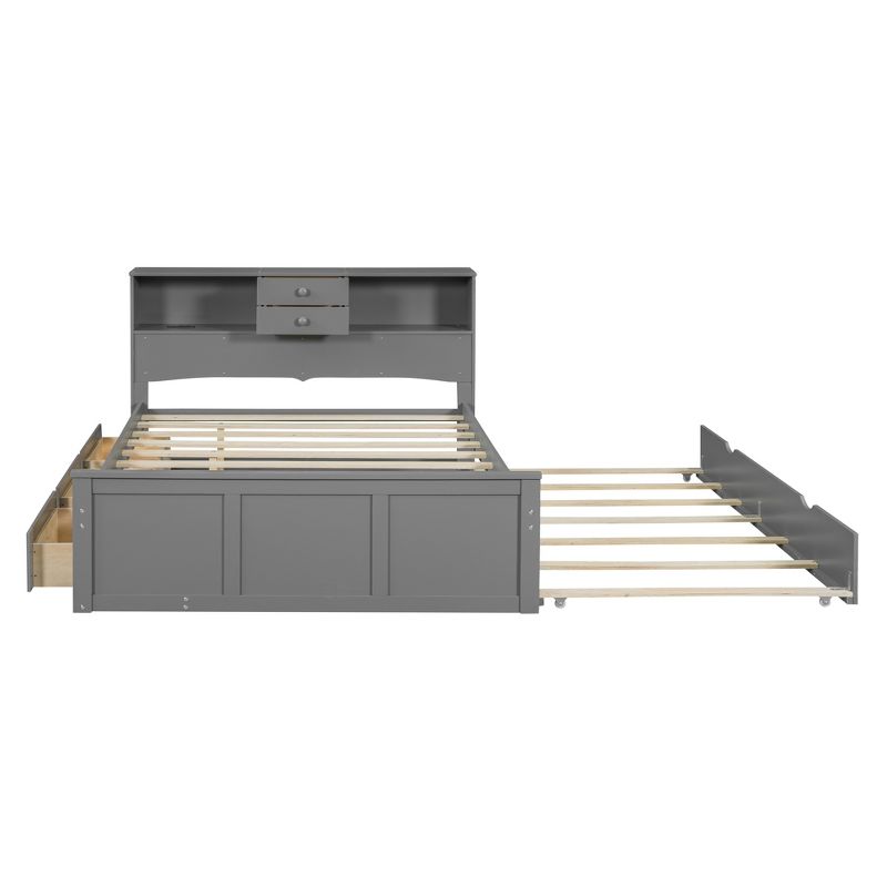 Full Size Wood Pltaform Bed with Twin Size Trundle, 3 Drawers, Upper Shelves and USB Ports 4A - ModernLuxe, 5 of 10