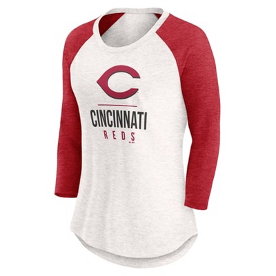 MLB Cincinnati Reds Women's White 3/4 Sleeve Fashion T-Shirt