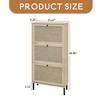 Freestanding Shoe Storage Cabinet with Rattan 3 Door Shoe Rack - Leovsnove - 4 of 4