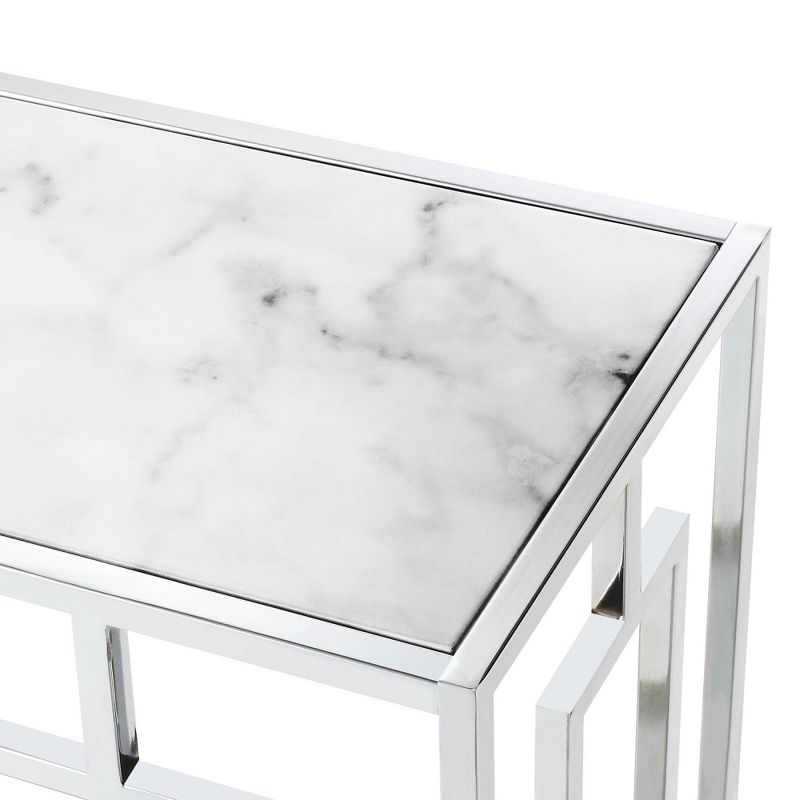 Town Square Chrome Faux Marble Glass Hall Table with Shelf White Marble/Glass/Chrome - Breighton Home, 4 of 6