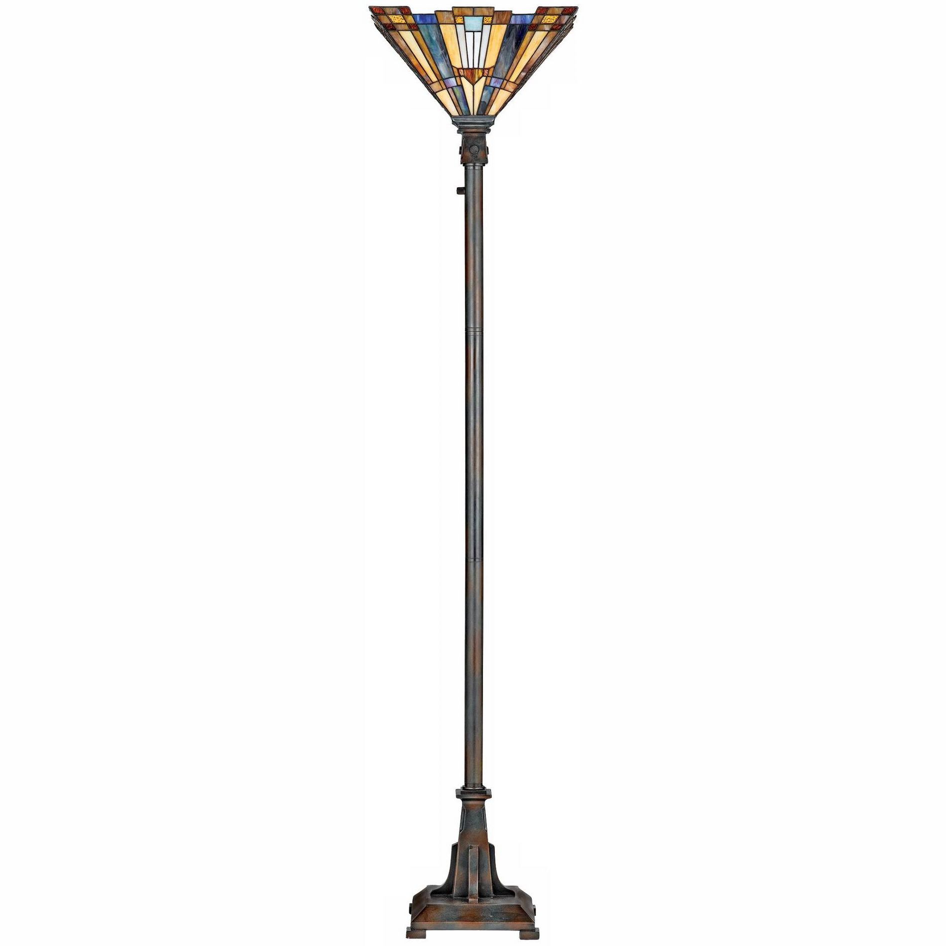 Quoizel Inglenook 73" High Tiffany-Style Glass Bronze Floor Torchiere