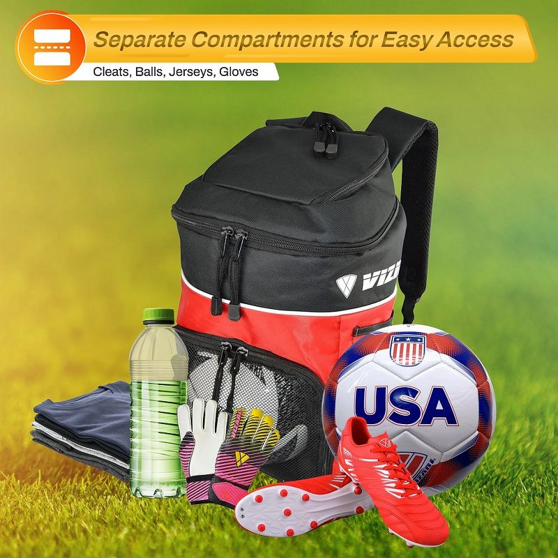 Vizari Titan Soccer Backpack With Ball Compartment and Vented Ball Pocket and Mesh Side Cargo Pockets for Adults and Teens, 5 of 8