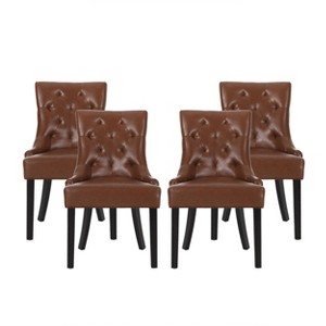 Christopher Knight Home Set of 4 Cheney Faux Leather Tufted Dining Chairs Cognac Brown/Matte Black - 1 of 4
