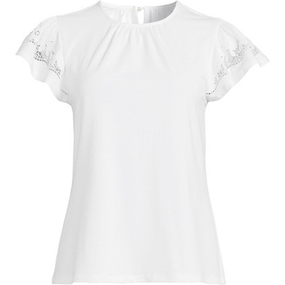 Lands' End Women's Lightweight Jersey Crew Neck Ruffle Sleeve Flowy Top